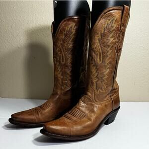 Old West Women's Classic Tan Handcrafted Snip Toe Cowboy Boots - Size 8.5D